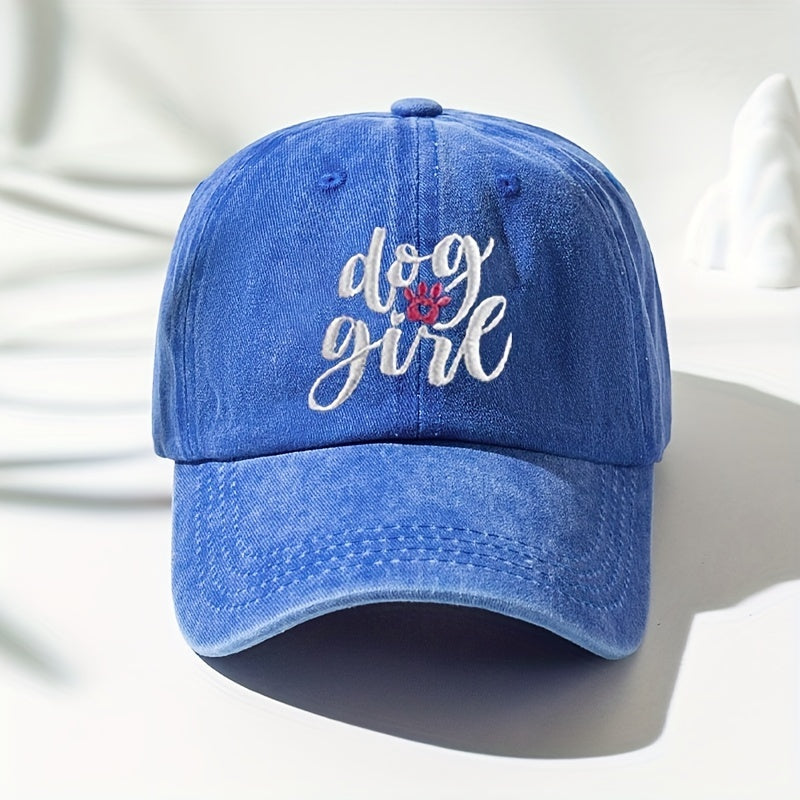 Dog Girl Embroidery Baseball Cap Washed Distressed Dad Hats