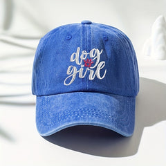 Dog Girl Embroidery Baseball Cap Washed Distressed Dad Hats