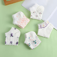 5 Floral Print Ruffle Ankle Socks Women's Stockings