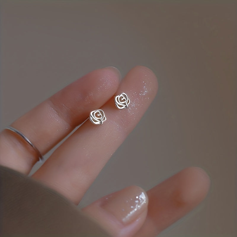 Hollow Rose Flower Stud Earrings 14K Plated Daily Wear Accessories