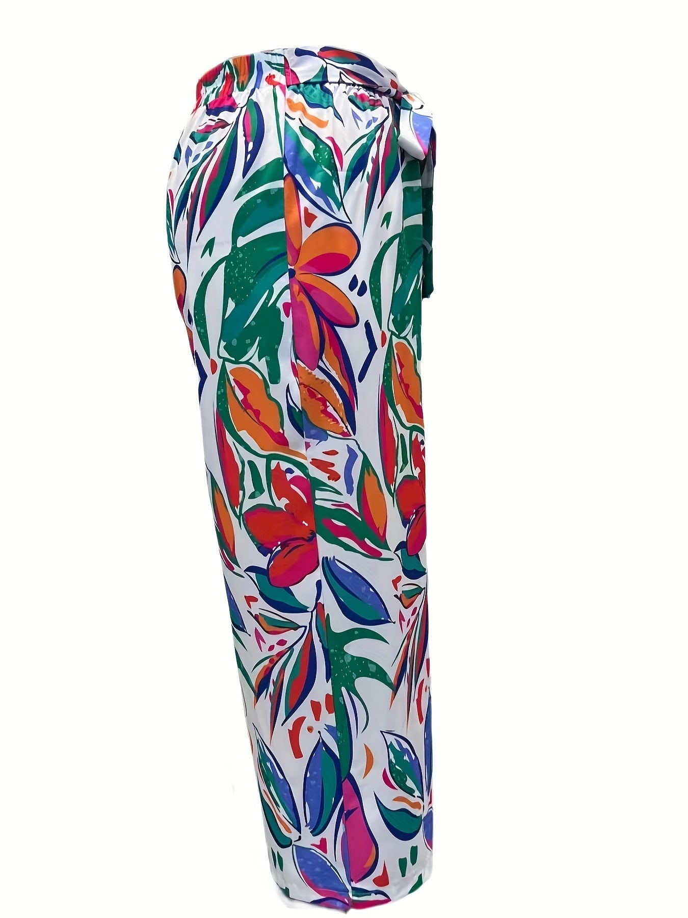 Floral Print Belted High Rise Wide Leg Pants