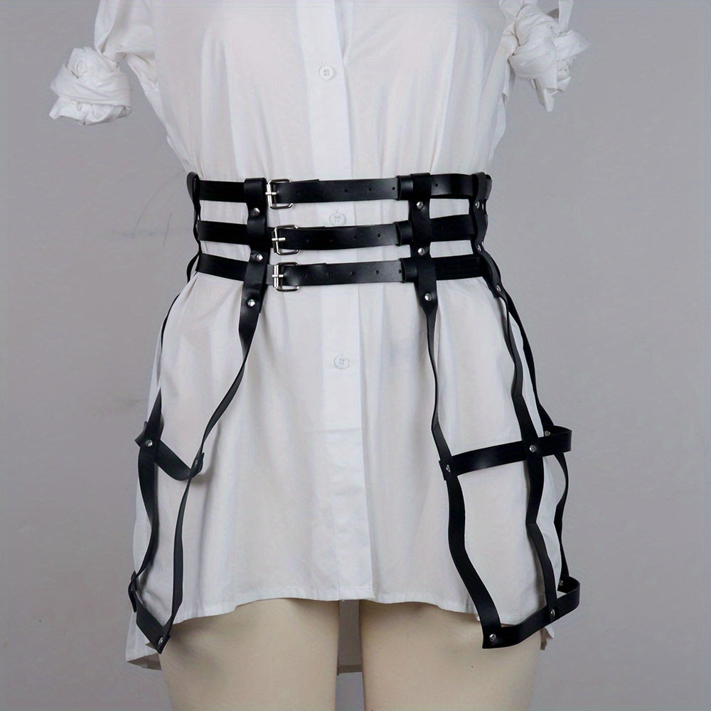 Gothic Three Layer Skirt Waistband Punk Adjustable Waist Belt