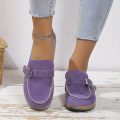 Suedette Flat Loafers Slip On Buckle Decor Half Drag Shoes