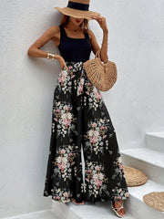 Dalmatian Print Splicing Jumpsuit Sleeveless Wide Leg Jumpsuit