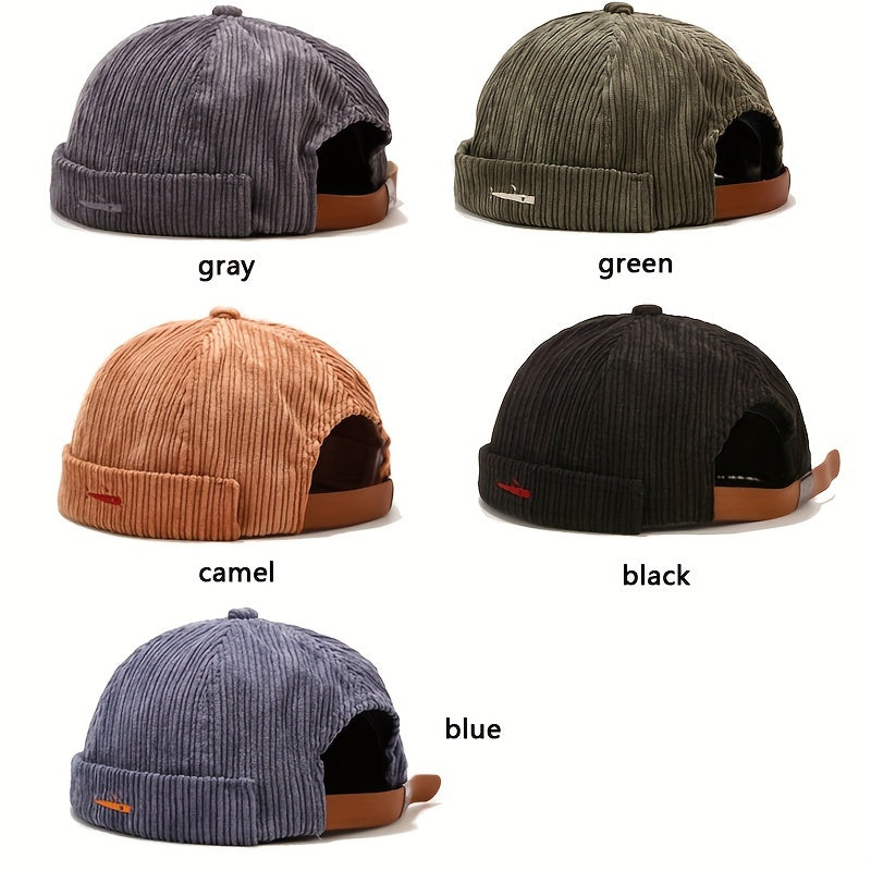 Cotton Brimless Beanie Cap Corduroy Sailor Hat Small Fish Pattern Unisex
