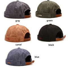 Cotton Brimless Beanie Cap Corduroy Sailor Hat Small Fish Pattern Unisex