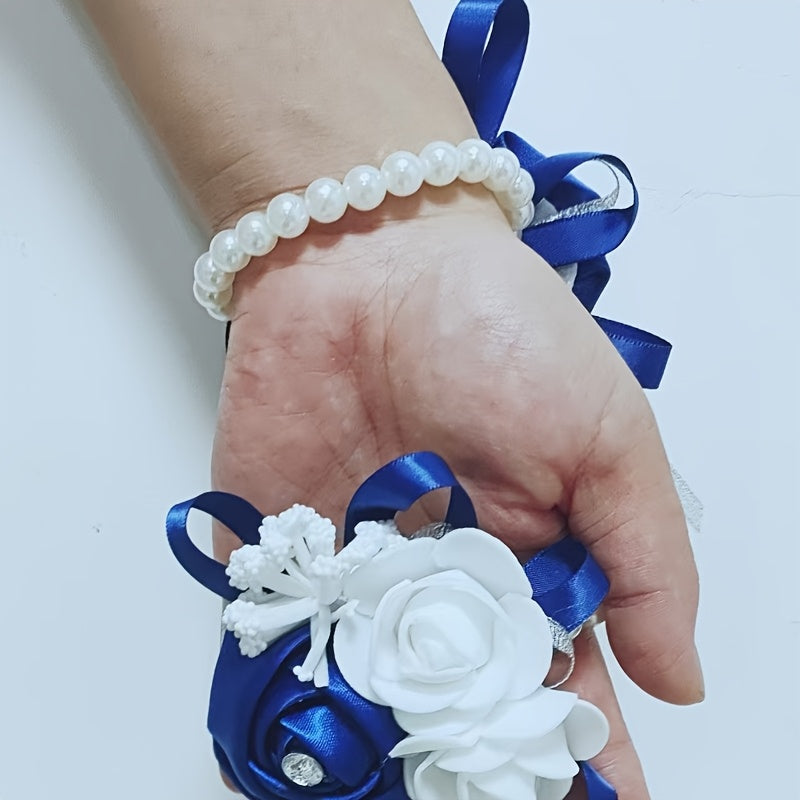 3pcs Prom Flower Wrist Corsages Wedding Royal Hand Flower Anniversary