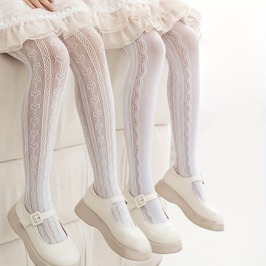 Girls Heart Pattern Hollow Pantyhose Princess Tights Leggings