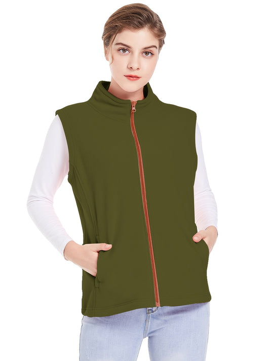Sleeveless Stand Collar Jacket with Pockets Women's Outerwear