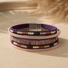 Colorful Boho PU Leather Wrap Bracelet Magnetic Buckle