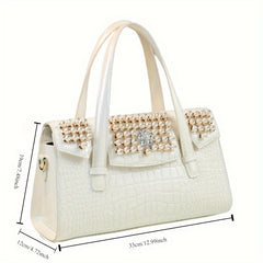 Crocodile Pattern Satchel with Rhinestone Accents