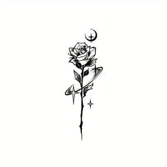 Rose In Starry Night Waterproof Tattoo Sticker