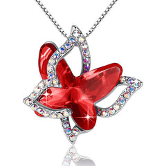 12-Month Birthstone Butterfly Pendant Necklace for Mother's Anniversary Birthday