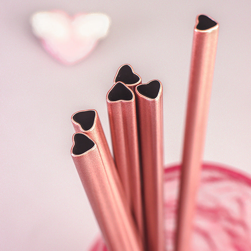 Romantic Pink Heart Straw Stainless Steel for Long Lasting Drinking