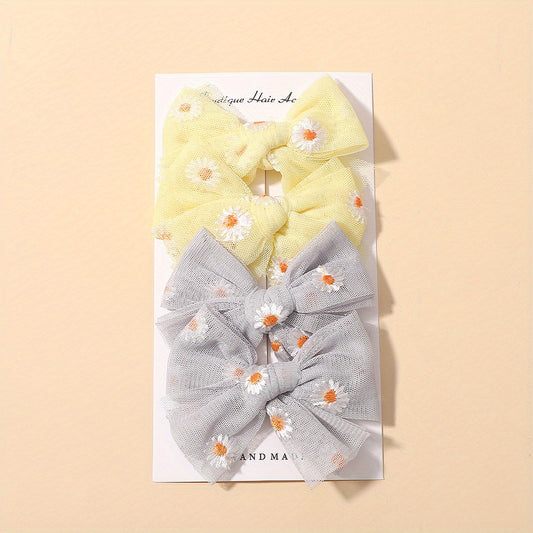 4pcs Daisy Bow Hairpins for Baby Girls