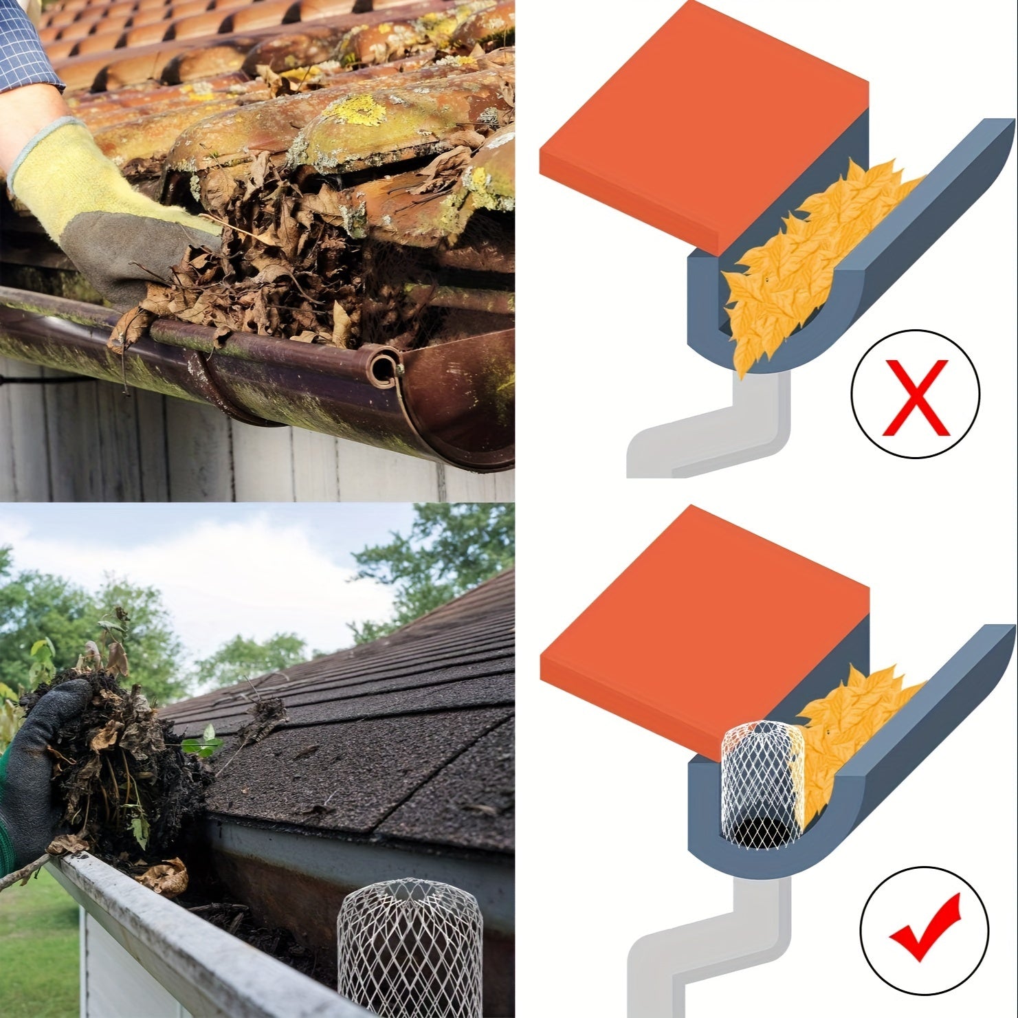 2pcs Gutter Guard Aluminum Filter Strainer Rain Gutters Downspout Guard