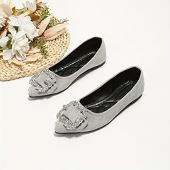 Women's Rhinestone Buckle Pointed Toe Flat Shoes Soft Sole Slip On Evening Flats