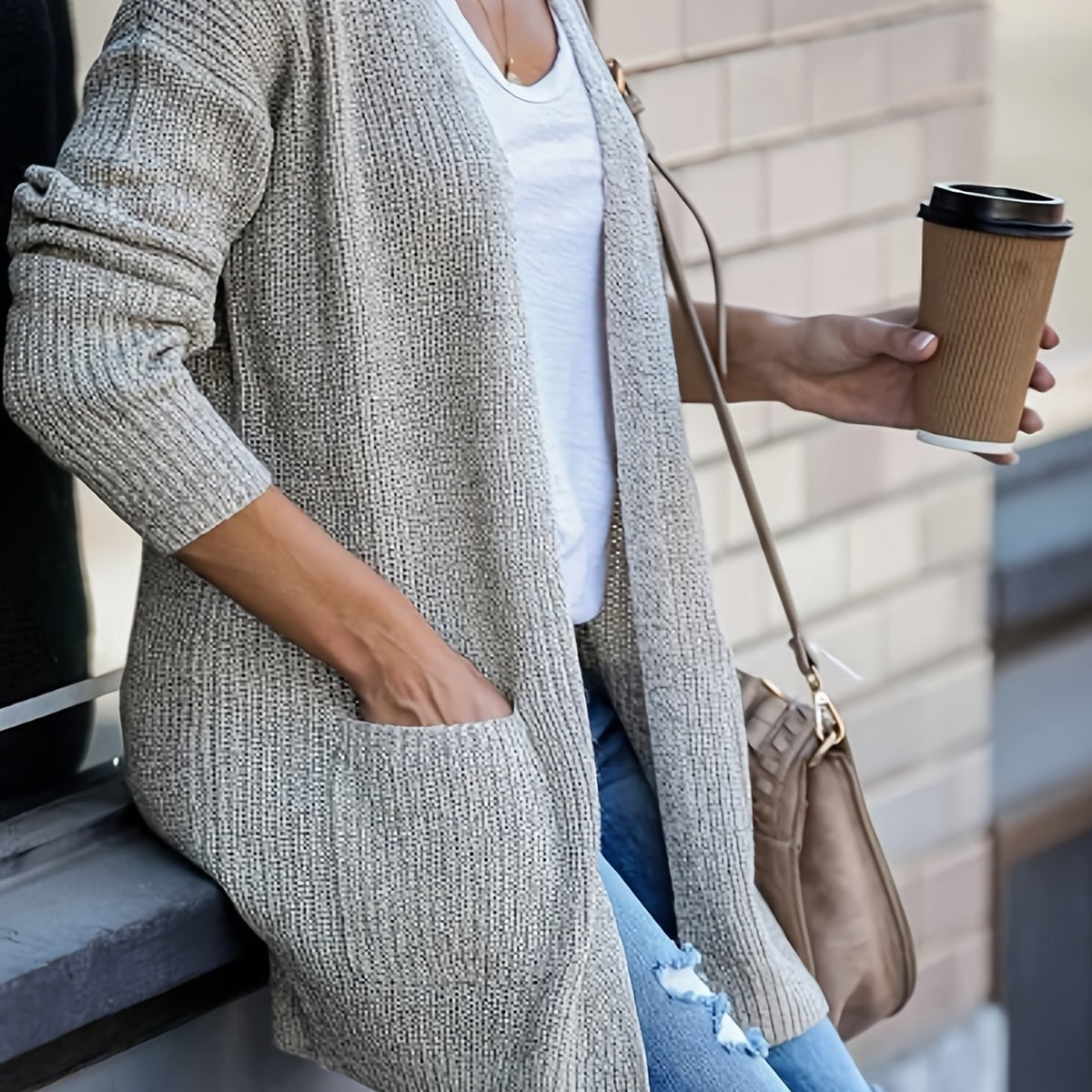  Open Front Cardigan With Pockets