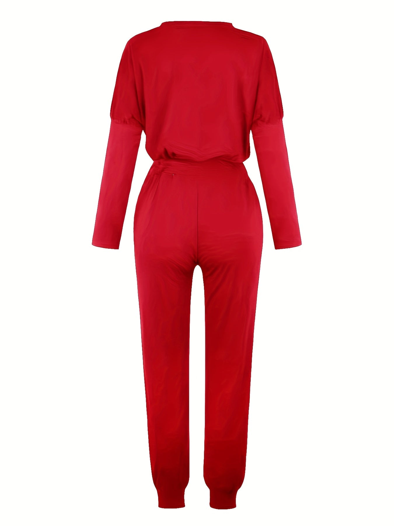  Women's Solid Long Sleeve Top & Drawstring Jogger Set