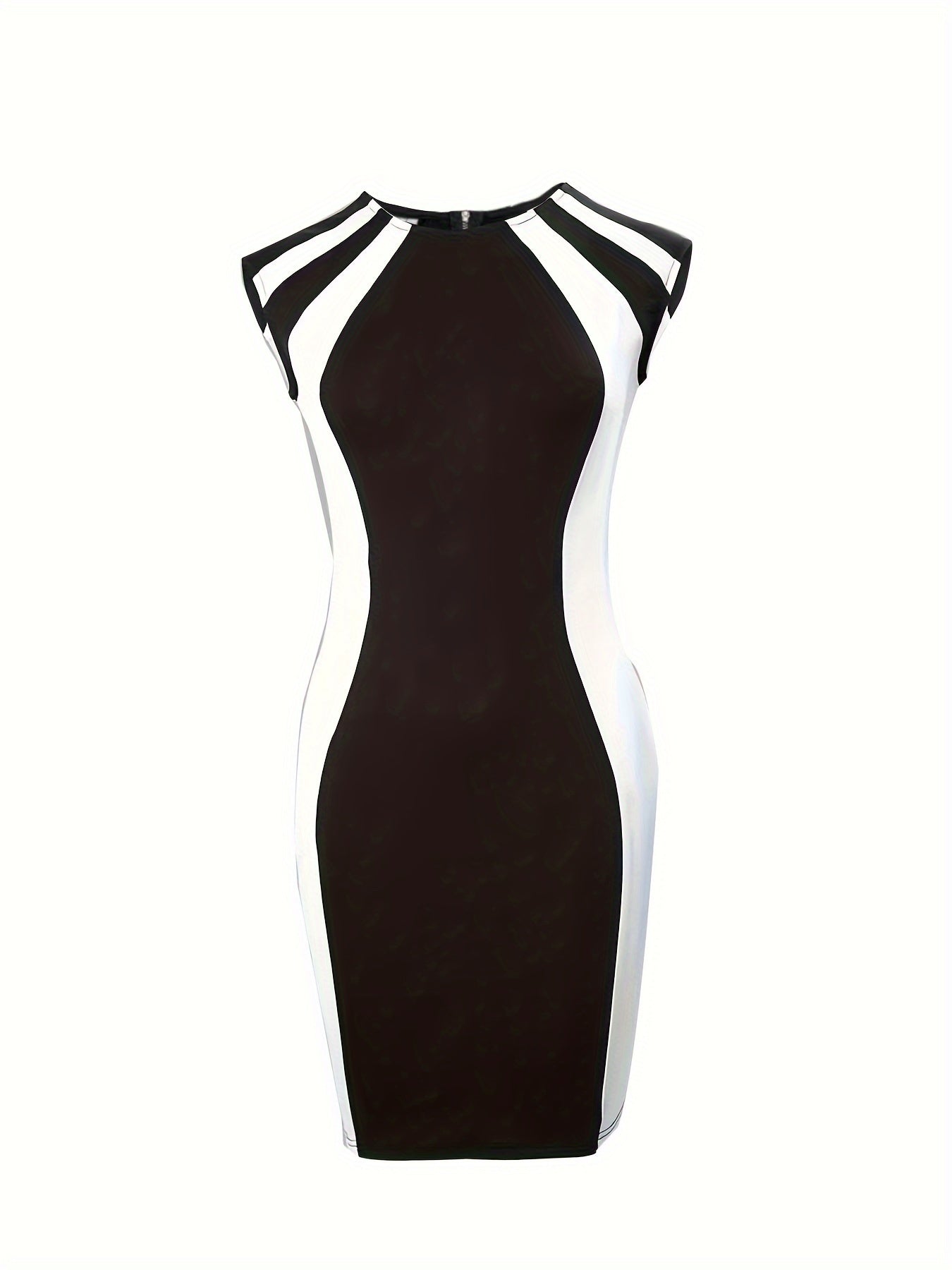  Colorblock Cap Sleeve Round Neck Dress