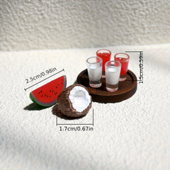 Mini Watermelon & Coconut Drink Set for Dollhouse Toy House Decor