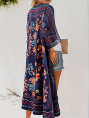  Floral Print Batwing Sleeve Cover Up