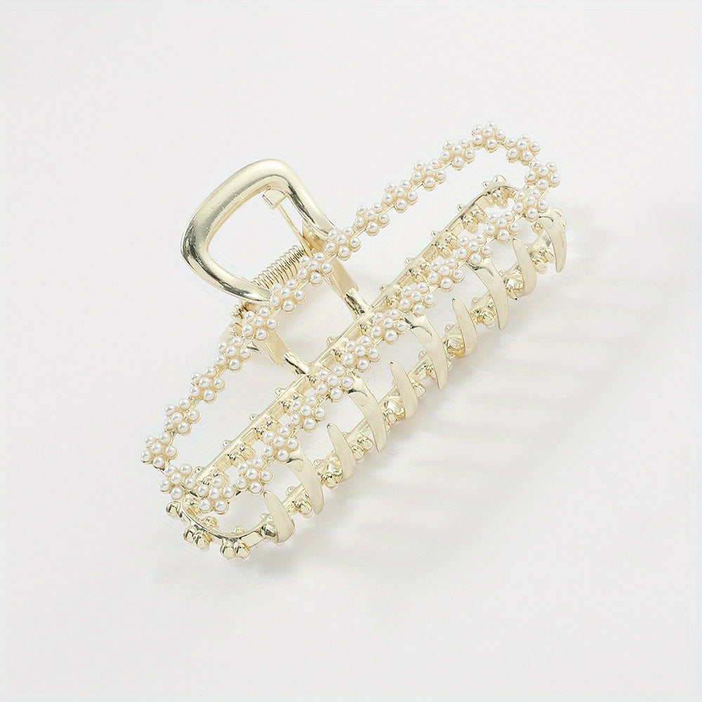 Faux Pearl Rhinestone Hair Claw Ponytail Holder