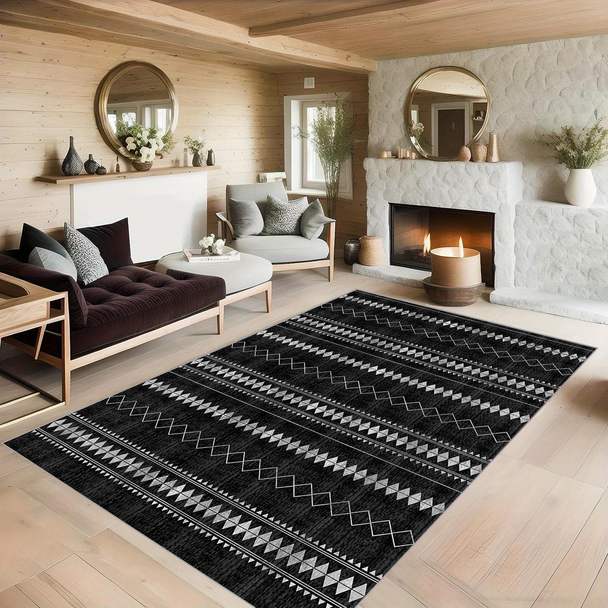 Soft Faux Sheepskin Geometric Moroccan Style Carpet