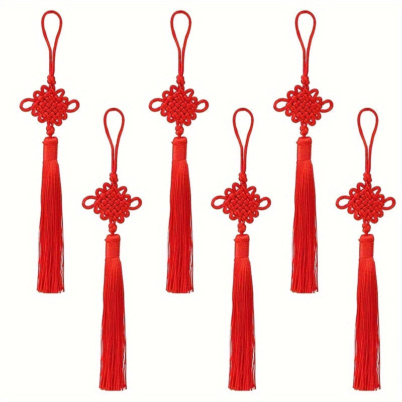 6pcs Red Chinese Knot Lanyard Tassels Hand Woven Pendant