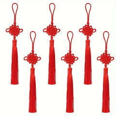 6pcs Red Chinese Knot Lanyard Tassels Hand Woven Pendant