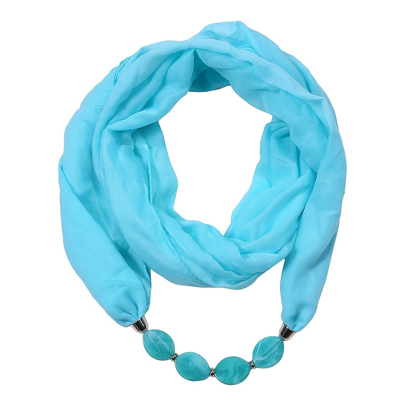 Soft Cotton Linen Scarf Necklace Pendant Solid Bead Scarf