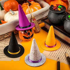 10pcs Mini Felt Witch Hat with Ribbon Halloween Cosplay Accessories