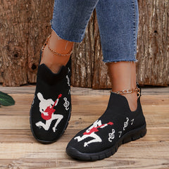 Women's Athletic Running Shoes Music Sign Printed Slip-on Sneakers