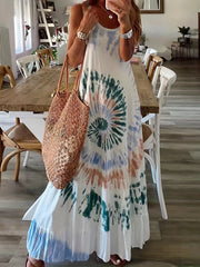 Tie Dye Maxi Tank Dress with Ruffle Trim