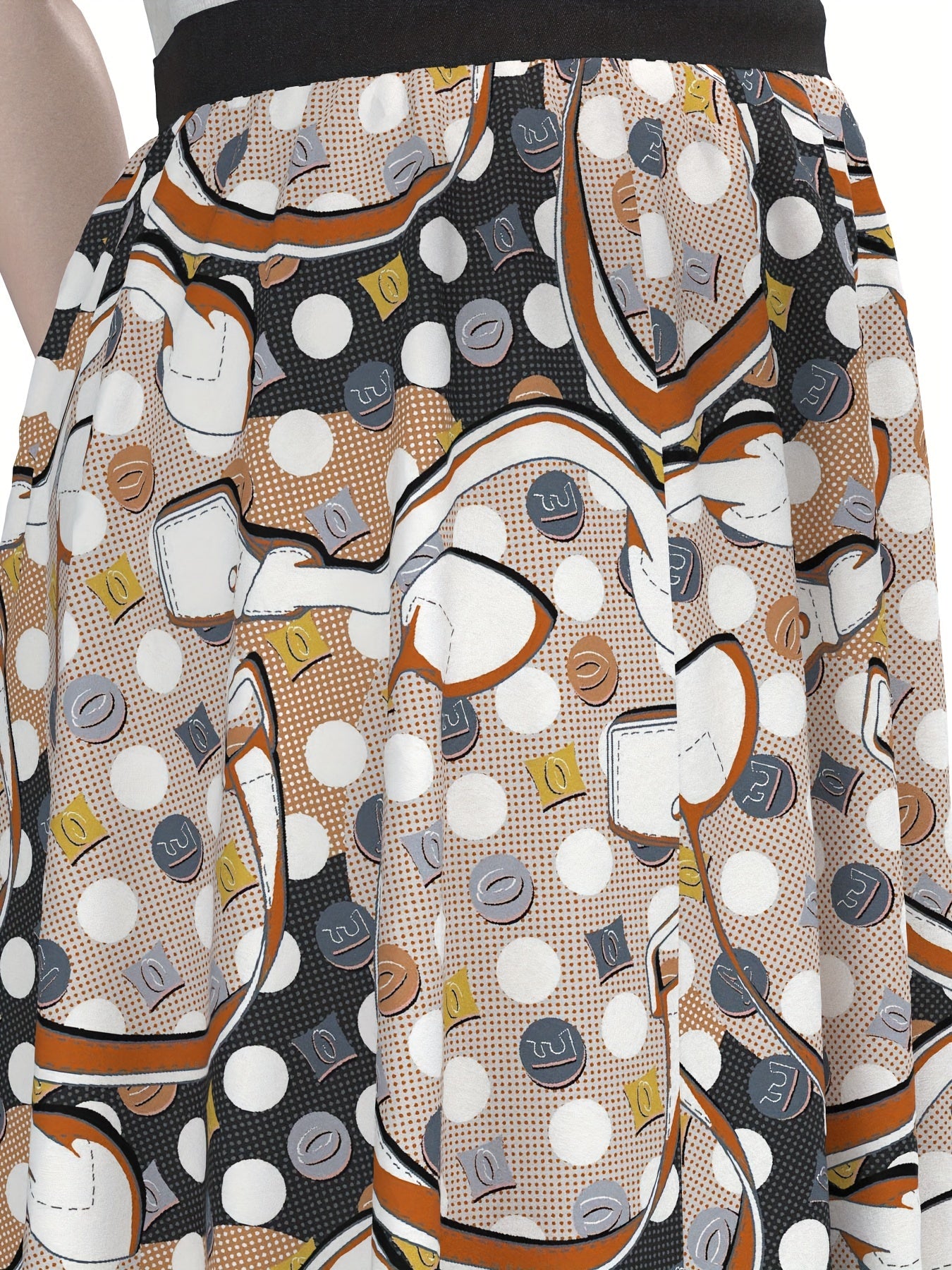  Polka Dot Print High Waist Skirt with Belt