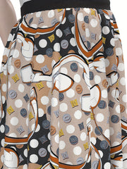  Polka Dot Print High Waist Skirt with Belt