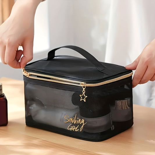 Mesh Clear Travel Toiletry Bag with Zipper & Handle