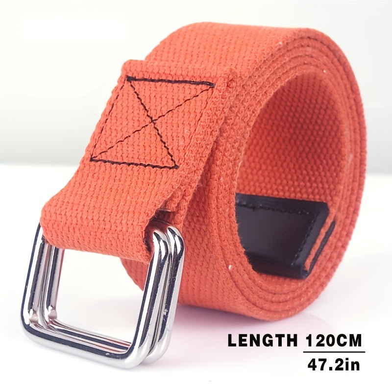 1pc Double Buckle Woven Canvas Belt for Men