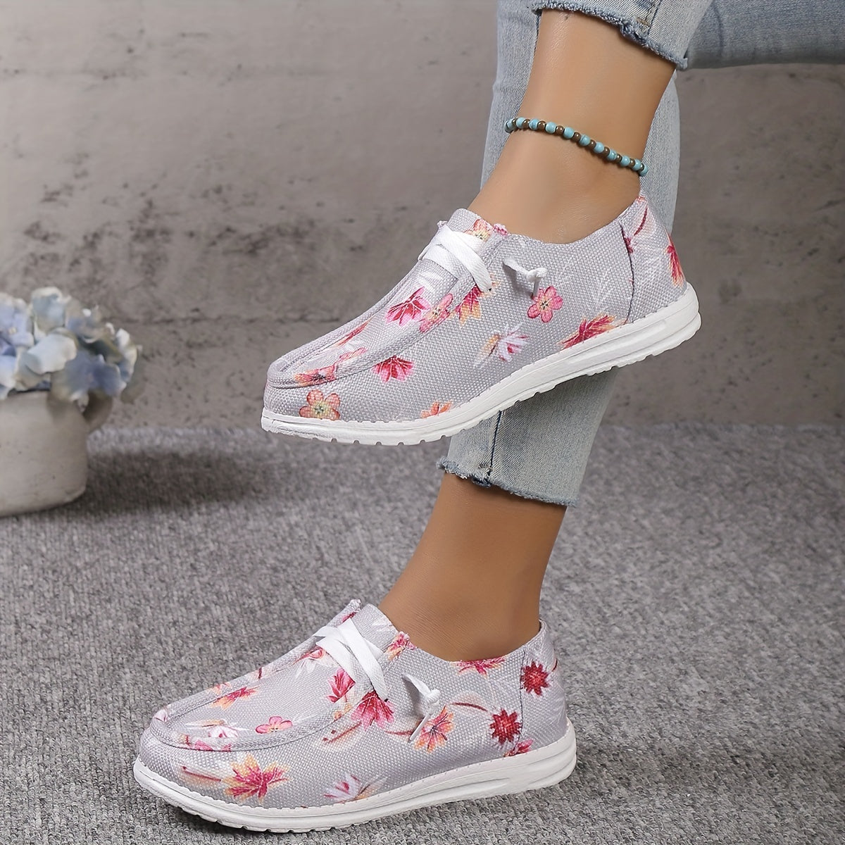 Floral Print Canvas Slip-On Flat Shoes Casual Sneakers