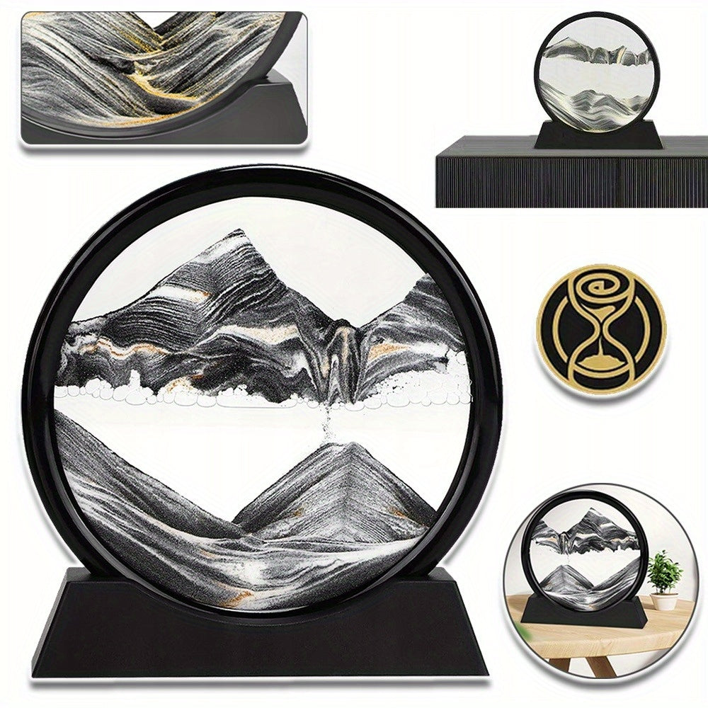 Dynamic Sand Art Round Glass Desk Decor & Timer Stand
