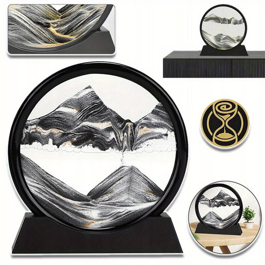 Dynamic Sand Art Round Glass Desk Decor & Timer Stand