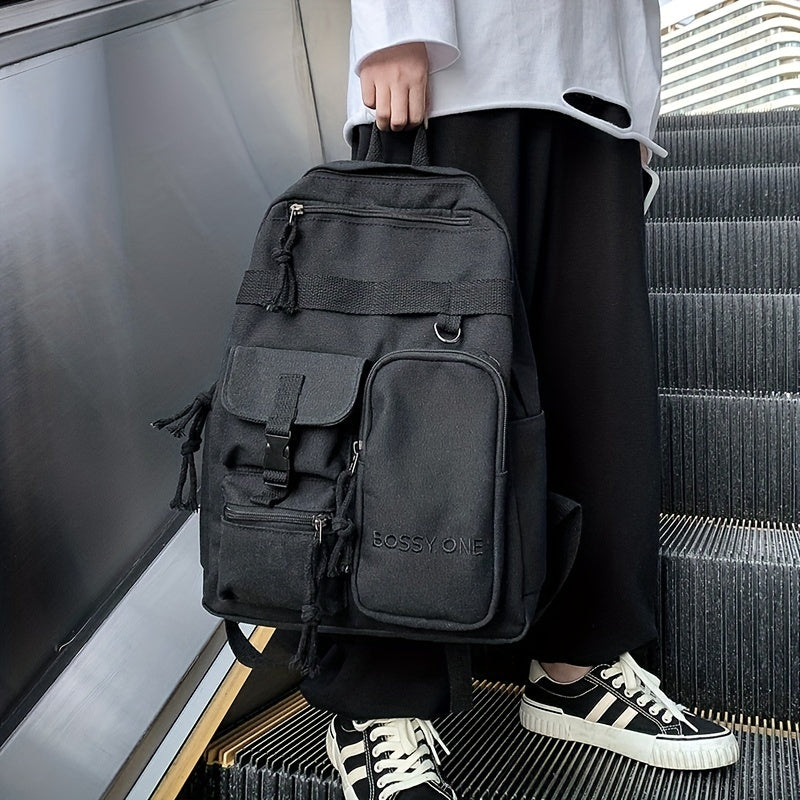 Letter Pattern Preppy School Bag Solid Backpack All Match Versatile Storage Bag