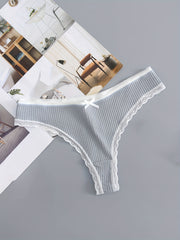 5pcs Lace Trim Ribbed Low Waist Panties Women's Lingerie