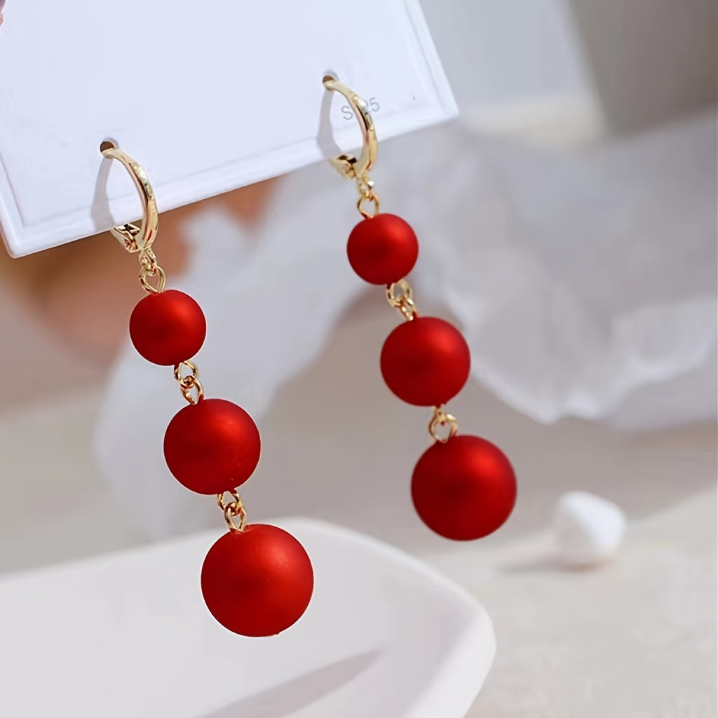 Festive Red Ball Tassel Earrings 18K Plated Jewelry