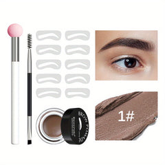 Waterproof Eyebrow Cream Set w/ Brush, Brown Stamp Powder, Stencil