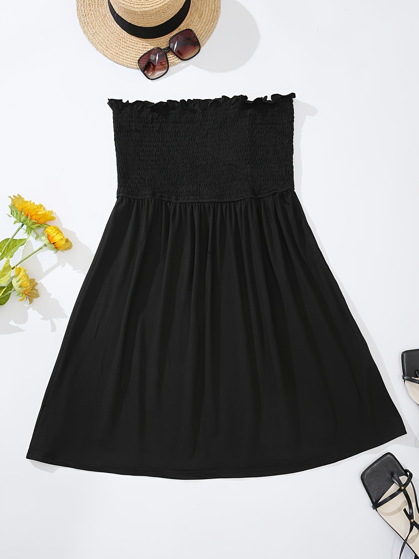 Solid Off Shoulder Strapless Dress Plus Size Women's Medium Stretch Casual