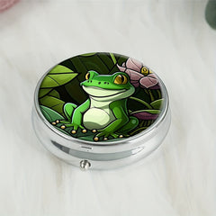 Frog Round Pill Box 3 Compartment Mini Portable Travel Organizer Pill Case