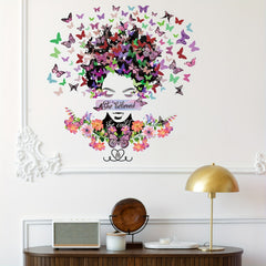 Lady Wall Sticker Butterfly Green Leafs Wall Decal