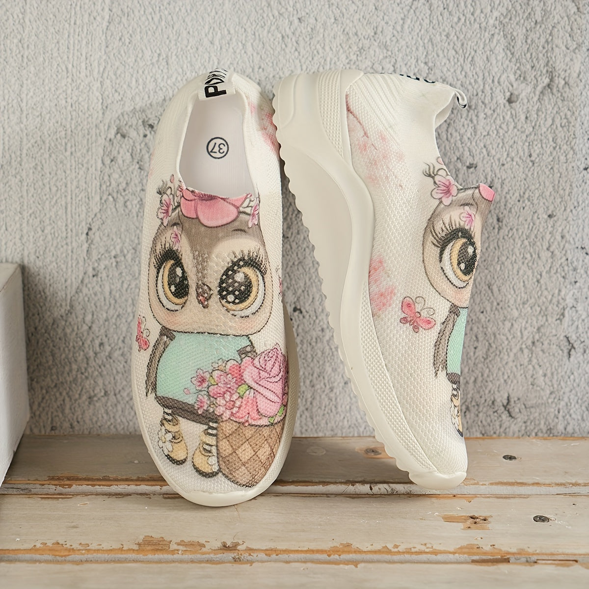 Owl Print Soft Comfort Running Shoes Shock Absorption Non Slip Sneakers