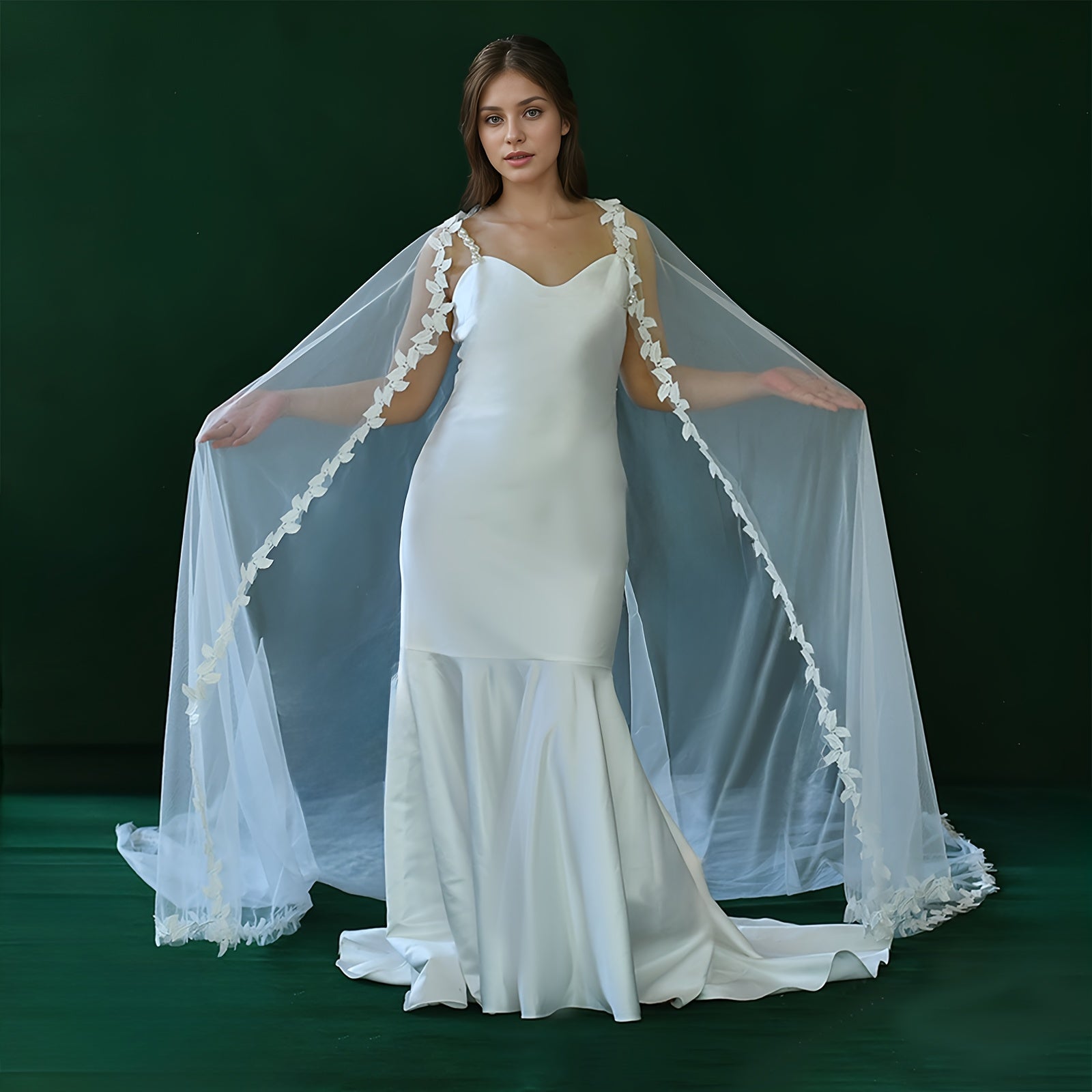 Long Train Bridal Veil with Lace Trim for Brides